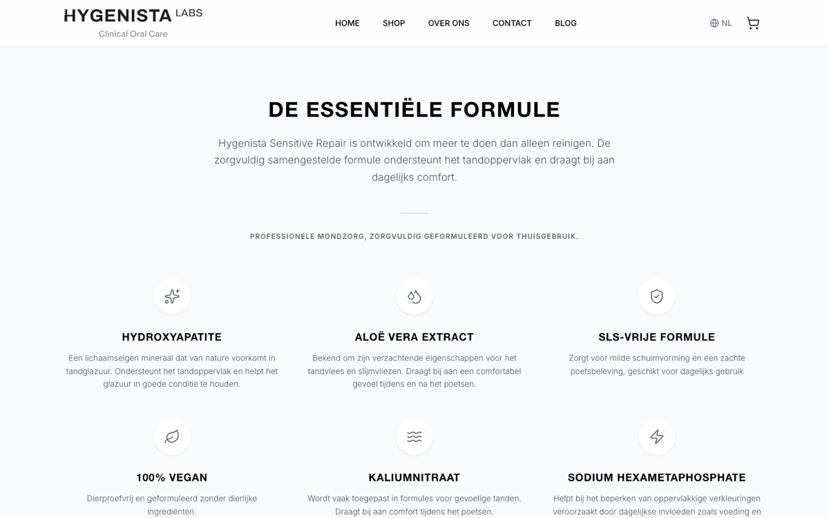 Sectie over de formule en ingrediënten